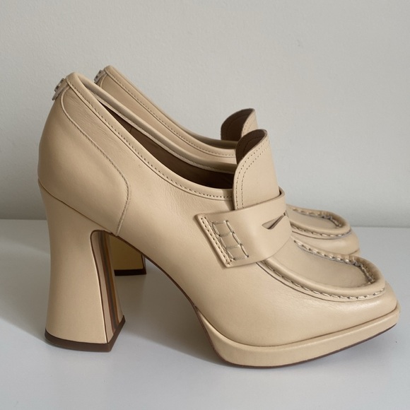 Sam Edelman Women's Jeanette Block Heel Leather Loafer Pumps Size 9 Cream Color - Picture 5 of 14